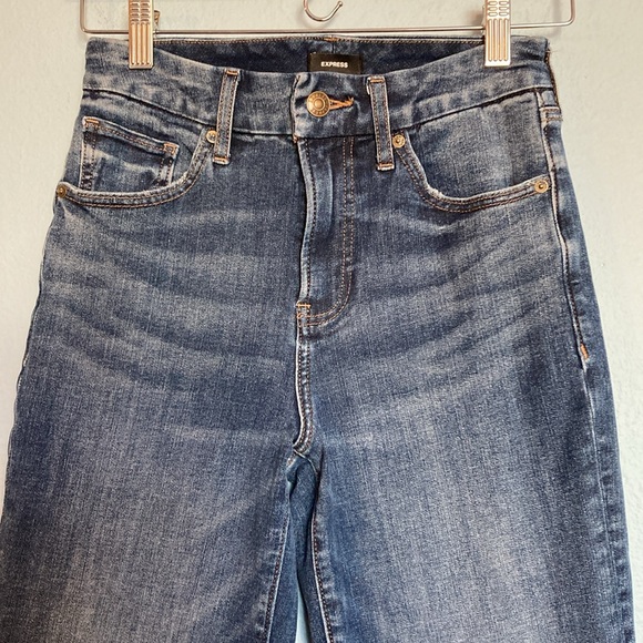 Express Womens Size S Straight Ankle High Rise Ultra Hyper Stretch Blue Jeans - Picture 2 of 15